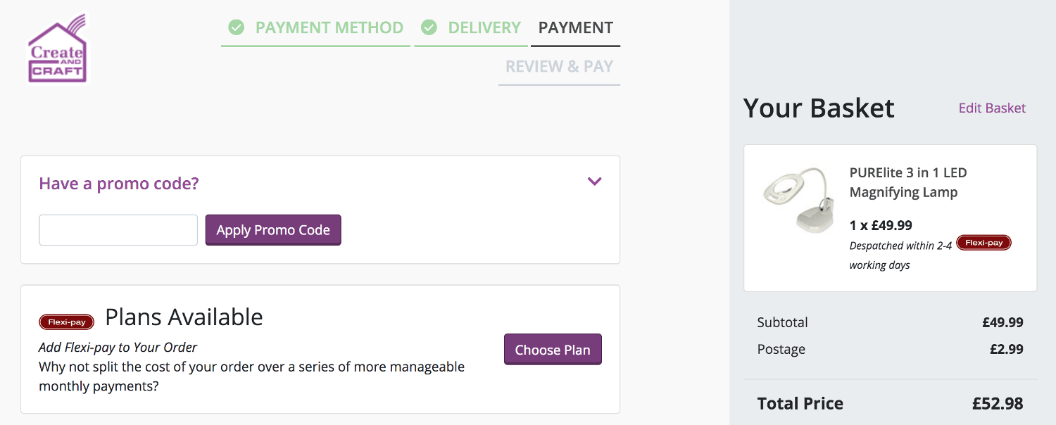 Create and Craft promo code box