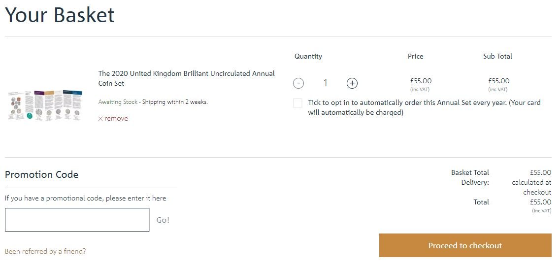royal mint discount code redemption box